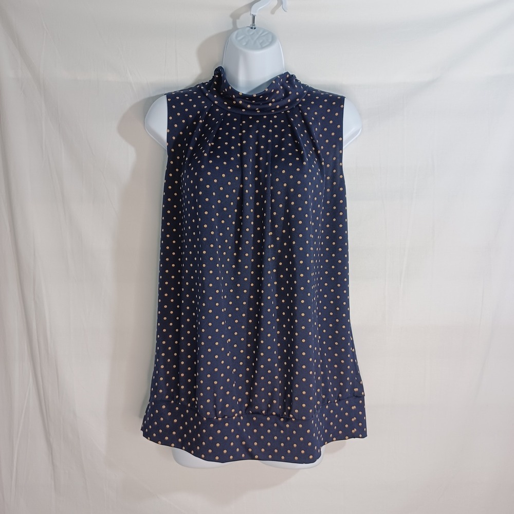 Women's Persception Concept Blue w Peach Polka Dot's Blouse‎ Size XL
